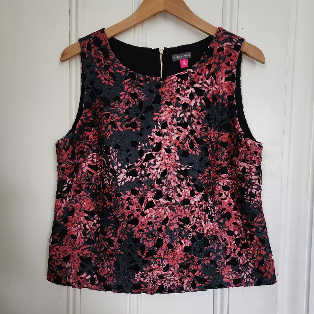 Vince Camuto Metallic Floral Sleeveless Top - Size M